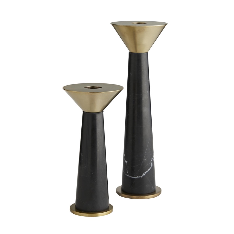 black marble + brass funnel candleholders | interior design accessories accents | Charleston Interior Designer