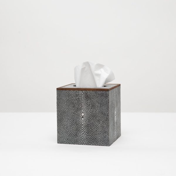 Manchester Tissue Box, Cool Gray (faux shagreen) | interior design accessories accents | Charleston Interior Designer