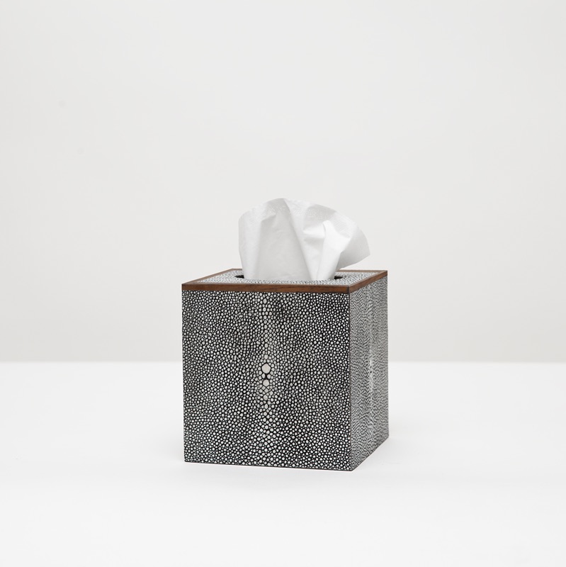 Manchester Tissue Box, Cool Gray (faux shagreen) | interior design accessories accents | Charleston Interior Designer
