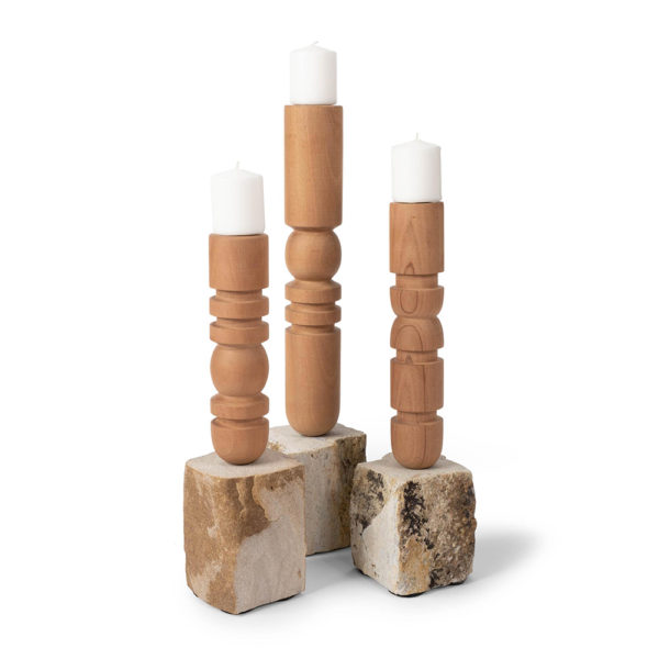 dolomite + wood candlestick, group  | interior design accessories accents | Charleston Interior Designer