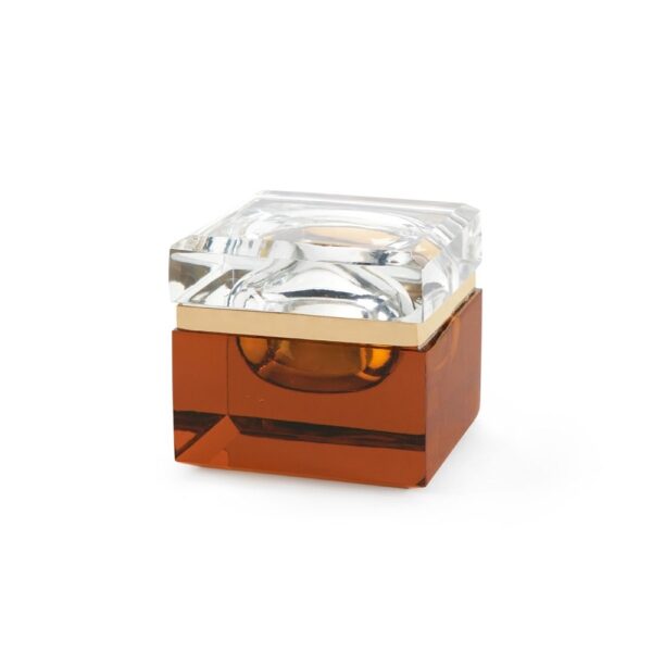 brass trimmed glass box in amber + clear, side | interior design accessories accents | Charleston Interior Designer